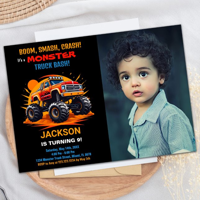 Orange Monster Truck Invitations Anniversaire Phot (Orange Monster Truck Birthday Invitations Photo)