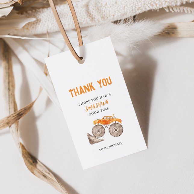 Orange Monster Trucks Birthday Gift Tag (Creator Uploaded)