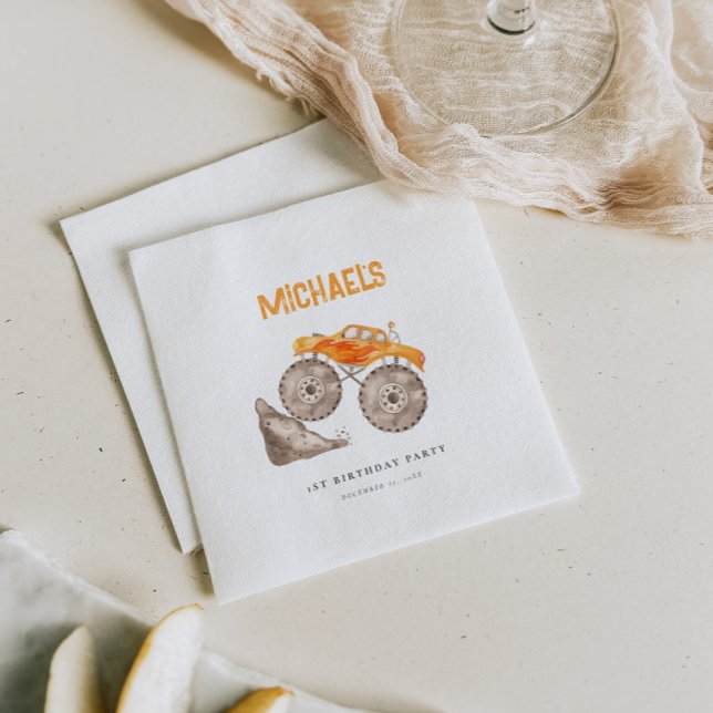 Orange Monster Trucks Birthday  Napkin (Creator Uploaded)