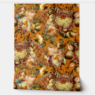 Orange Moody Florals Vintage Baroque Flower Garden Wallpaper