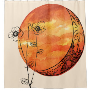 Orange moon and poppy flower