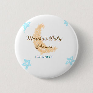 Orange moon blue stars glitter baby shower sparkle 2 inch round button