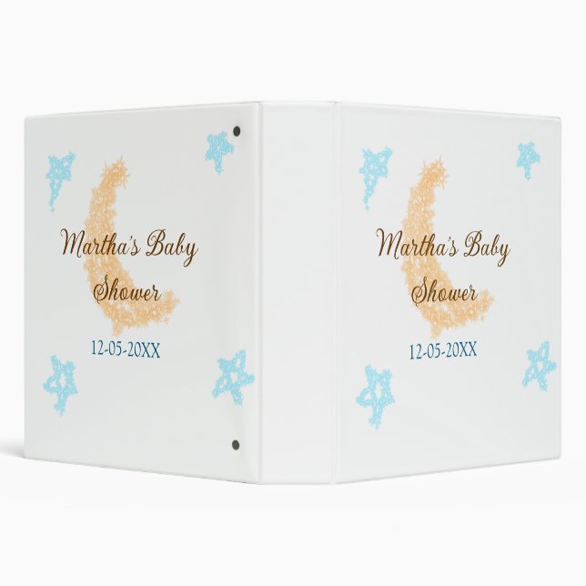 Orange moon blue stars glitter baby shower sparkle binder (Background)