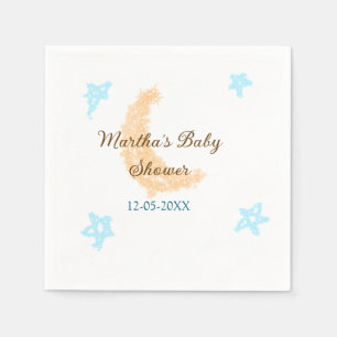 Orange moon blue stars glitter baby shower sparkle napkin
