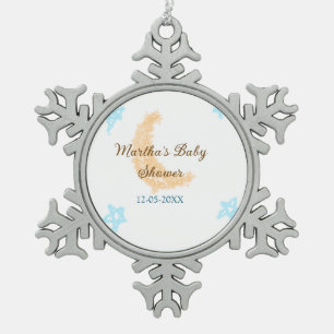 Orange moon blue stars glitter baby shower sparkle snowflake pewter christmas ornament
