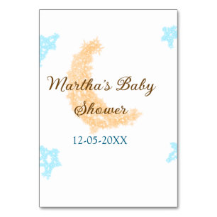 Orange moon blue stars glitter baby shower sparkle table number