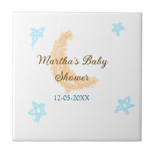 Orange moon blue stars glitter baby shower sparkle tile