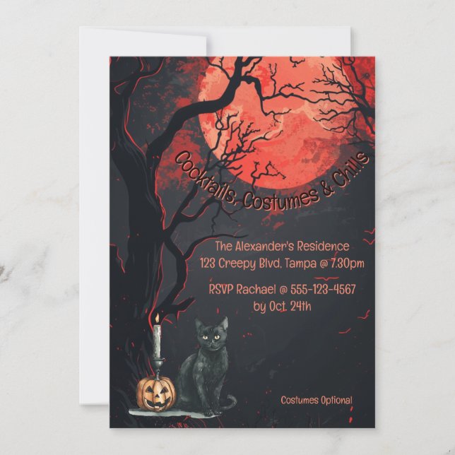 Orange Moon Custom Adults Halloween  Invitation (Front)