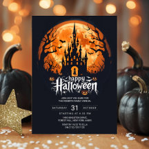 Orange Moon Haunted Castle Halloween Party Invitat
