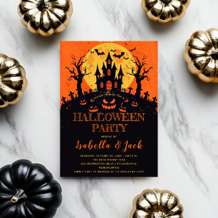 Orange Moon Haunted Castle Halloween Party Invitat Invitation