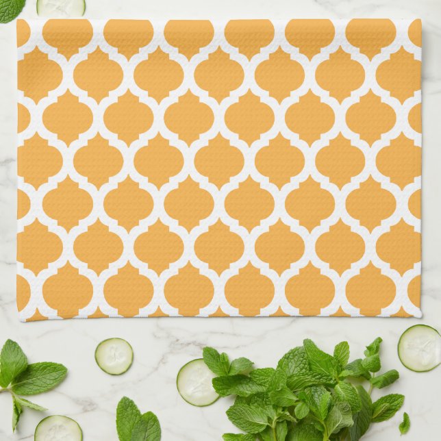 Orange Moroccan Pattern Kitchen Towels (Folded)