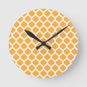 Orange Moroccan Pattern Wall Clocks