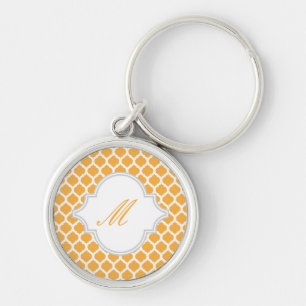 Orange Moroccan Pattern with Monogram Keychains