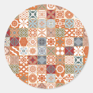 Orange Moroccan tile Classic Round Sticker