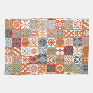 Orange Moroccan tile Kitchen Towel