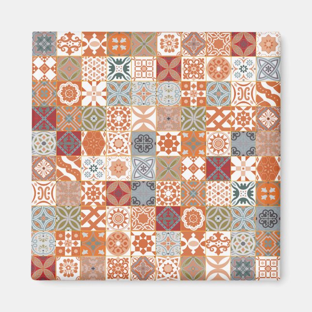 Orange Moroccan tile Magnet (Front)