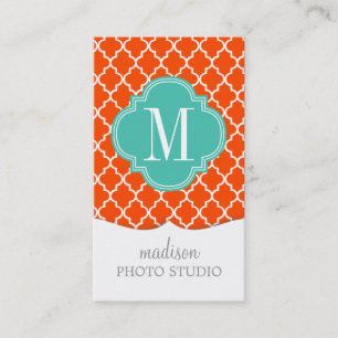 Orange Moroccan Tiles Lattice Personalized Business Card