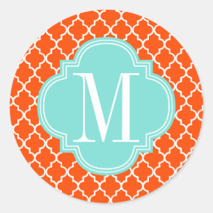 Orange Moroccan Tiles Lattice Personalized Classic Round Sticker