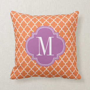 Orange Moroccan Tiles Lattice Personalized Throw Pillow