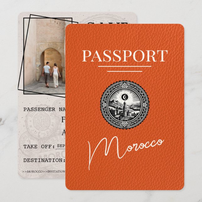 Orange  Morocco Passport Save The Date (Front/Back)