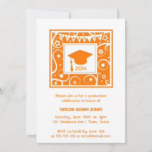 Orange Mortarboard Modern Graduation Invitations