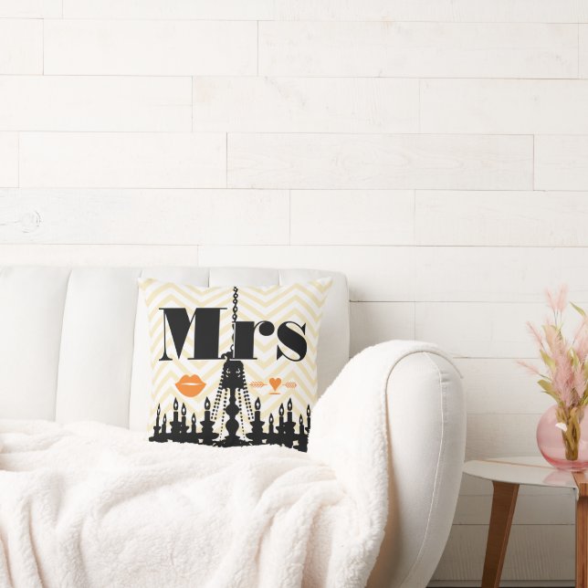 Orange Mrs Lips Pale Yellow Zig Zag Chandelier Throw Pillow (Couch)