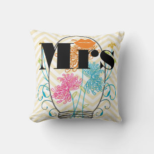 Orange Mrs Lips Pale Yellow Zig Zag Mason Jar Throw Pillow