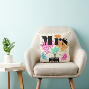 Orange Mrs Lips Pale Yellow Zig Zag Mason Jar Throw Pillow