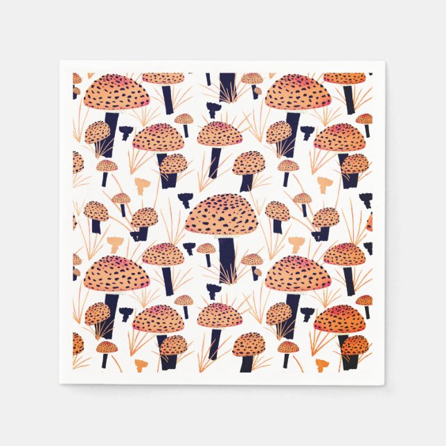 Orange Mushroom Fall Birthday Party Napkin (Front)