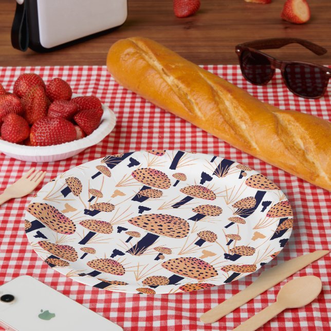 Orange Mushroom Fall Birthday Party Paper Plate (Picnic)