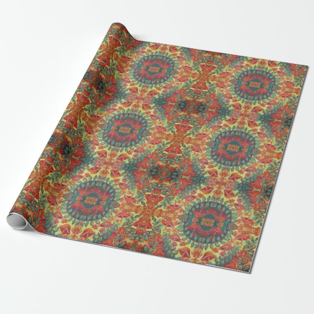 orange mushroom pattern wrapping paper (Unrolled)