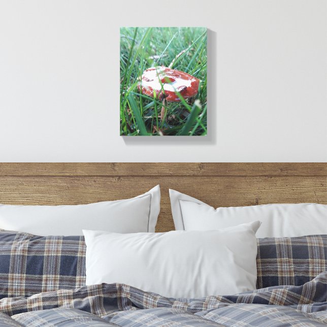 Orange Mushroom with rain on top Canvas Print (Insitu(Bedroom))