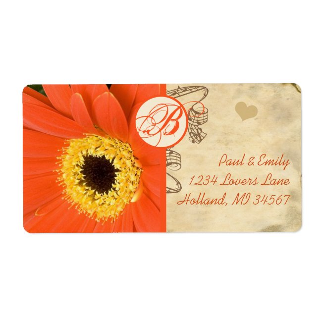 Orange Musical Gerber Daisy Grey Musical Notes (Front)