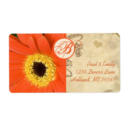 Orange Musical Gerber Daisy Grey Musical Notes Shipping Label
