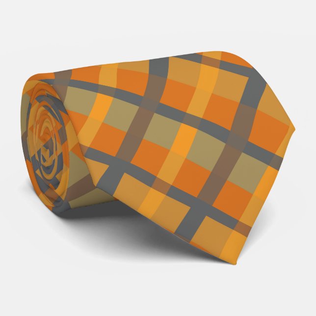 Orange Mustard Navy Teal Striped Tie (Rolled)