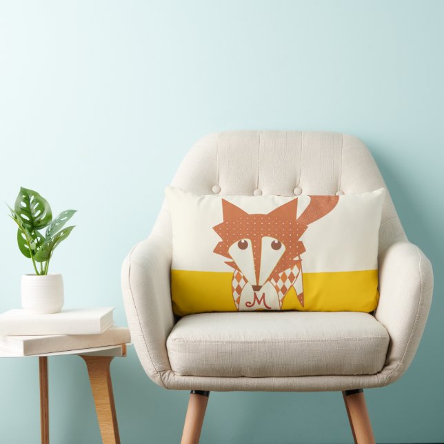 Orange Mustard Yellow Monogram Stylized Fox Pilow Lumbar Pillow (Chair)