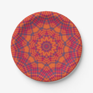 Orange n Purple Plaid  Kaleidoscope Paper Plate