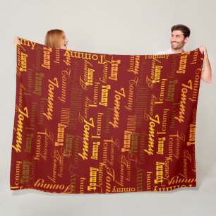 Orange name typography pattern red fleece blanket