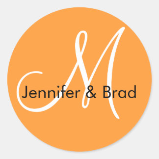Orange Names Monogram Wedding Favour Stickers