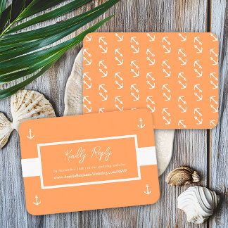  Orange Nautical Pattern Website Wedding RSVP Enclosure Card