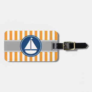 Orange Nautical Sailboat Stripes Luggage Tag