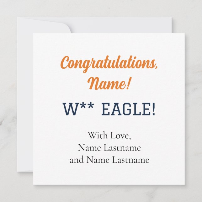 ORANGE, NAVY Auburn, Alabama Carte Cadeau Personna (Devant)
