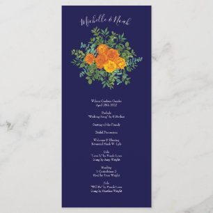 Orange Navy Blue Peony Rose Wedding Programs