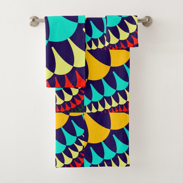 Orange Navy Blue Scales Bathroom Towel Set (Insitu)
