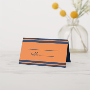 Orange Navy Blue Striped Birthday Party  Place Card