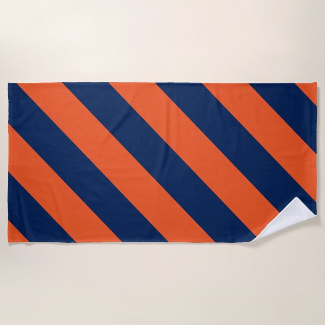 Orange & Navy Blue Stripes Beach Towel (Front)