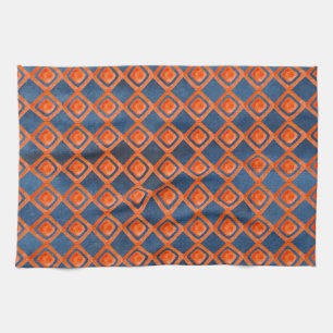 Orange Navy Blue Watercolor Pattern Kitchen Towel