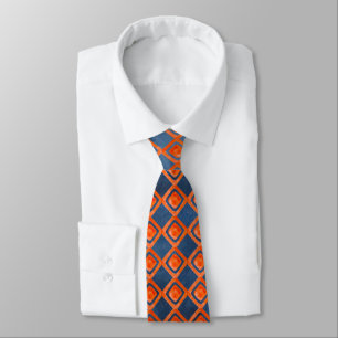 Orange Navy Blue Watercolor Pattern Tie