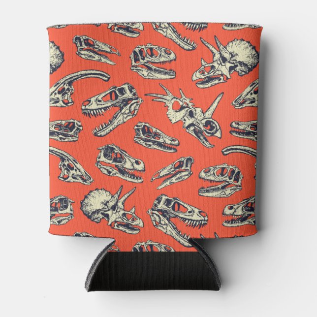 Orange & Navy Dinosaur Skulls Can Cooler (Front)