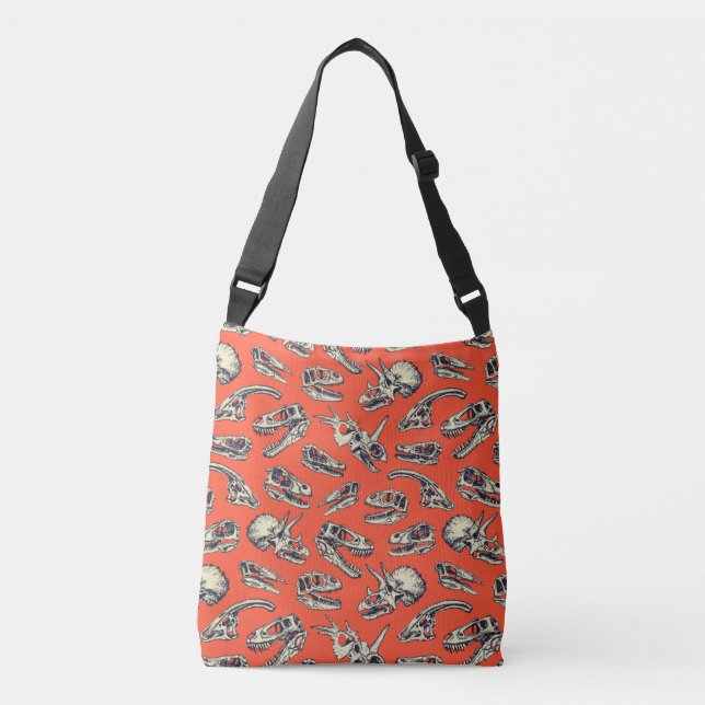 Orange & Navy Dinosaur Skulls Crossbody Bag (Front)